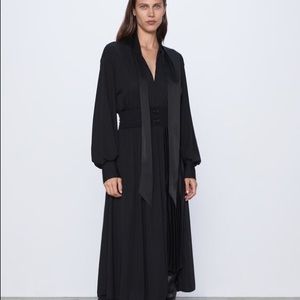 New Zara black pleated dress with tie detail